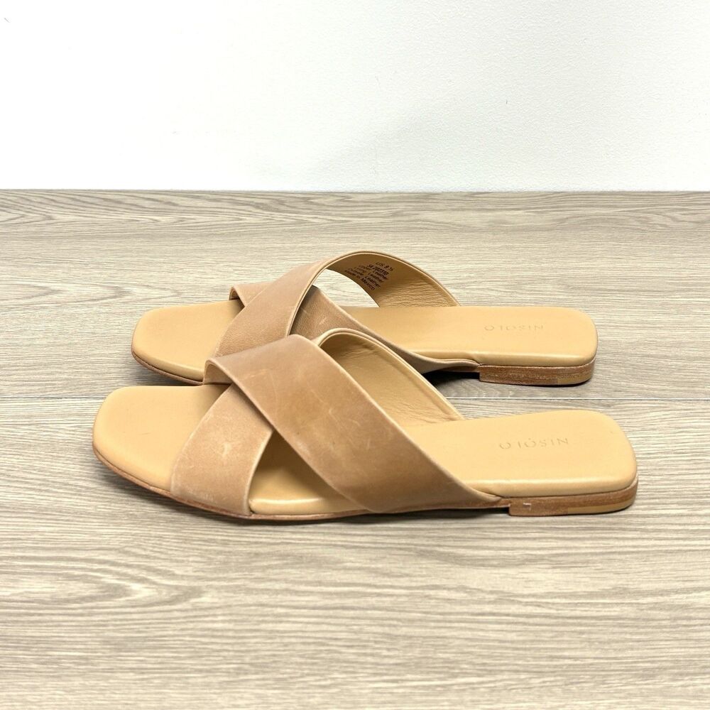 Nisolo Cross-Strap Catalina Slide Sandals in Almond Tan Sz 9.5 Leather Sandals - Picture 2 of 7